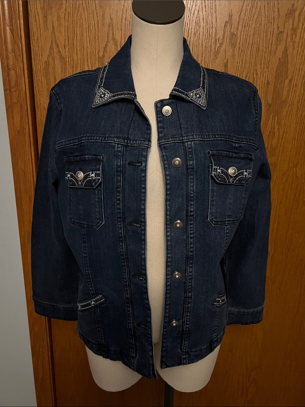 Christine Alexander Dark Blue Denim Jacket with Rhinestone Collar